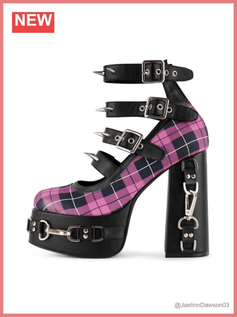 Punk Plaid Platform Mary Jane Pumps, Chunky Block Heel Gothic Shoes with Buckle